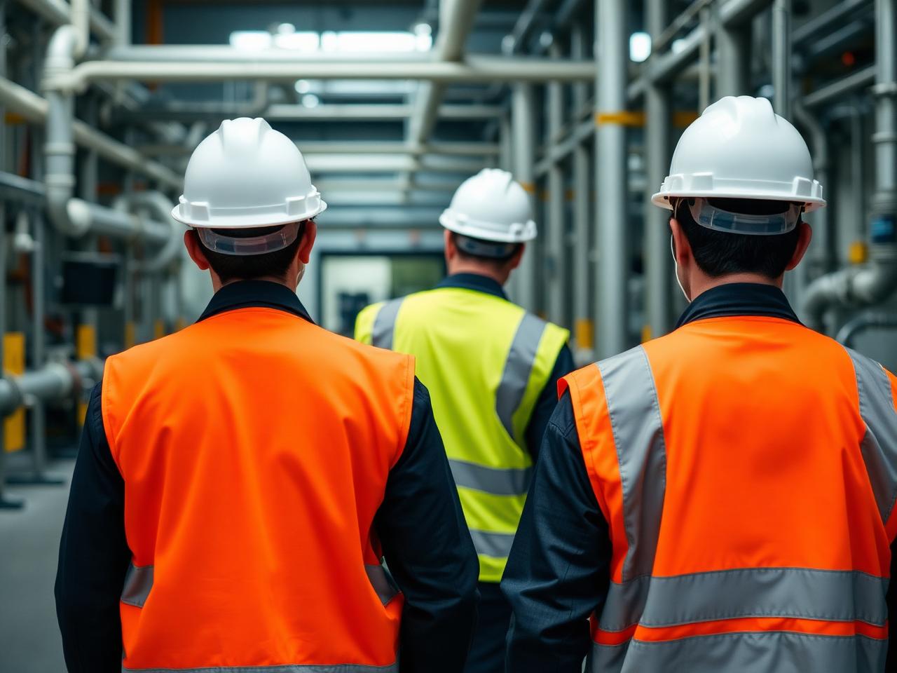 Equipo de ingenieros en planta industrial